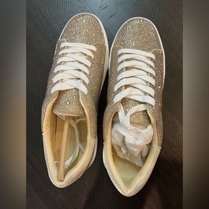Brand New size 10 Gold and White bedazzled platform sneakers